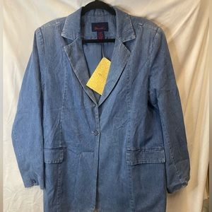 NWT Denim & Co Denim Jean Button Down Blazer Jacket Women's Size L - 100% Cotton